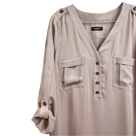 Max & Co Gray-Beige Buttoned 3/4 Tab Sleeve Shift Dress Career Casual Size 6 - Picture 3 of 11